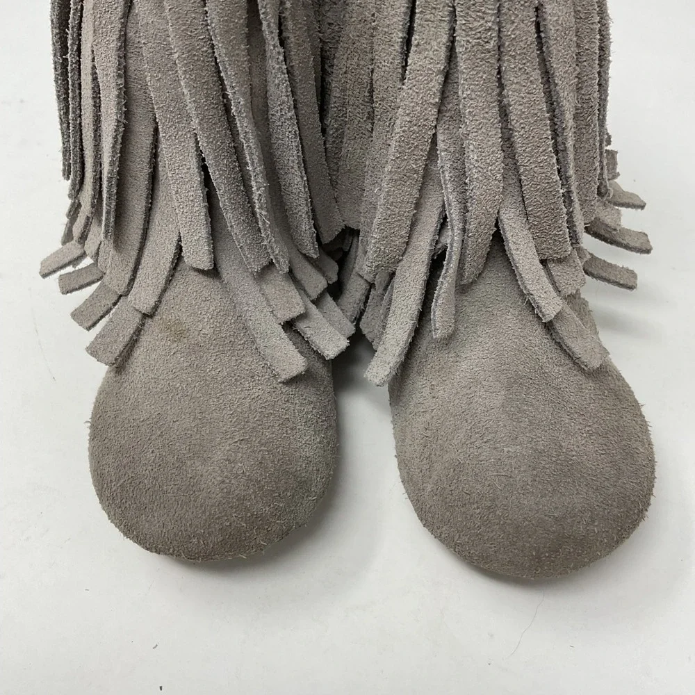 Monkey Feet Kids Gray Suede Fringe Ankle Boots Size 18-24 Months Boho Zipper